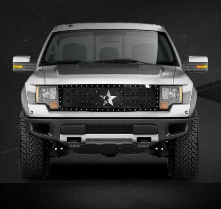 RBP-651569 – RBP Grille, Studded Frame Without Emblem Cutout Powder Coated Black Stainless Steel